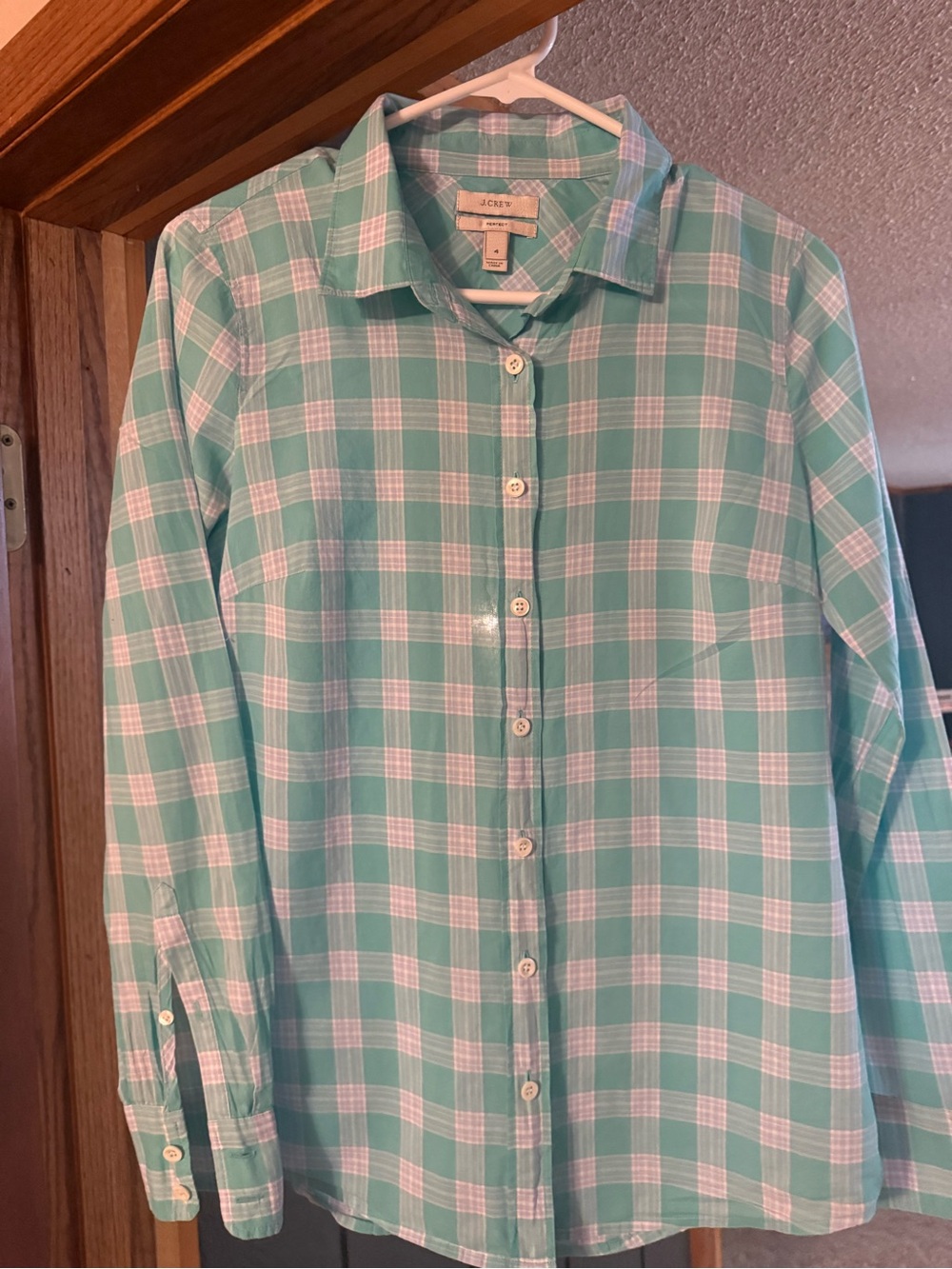 J. Crew Women’s Mint Green Plaid Button-Up Shirt